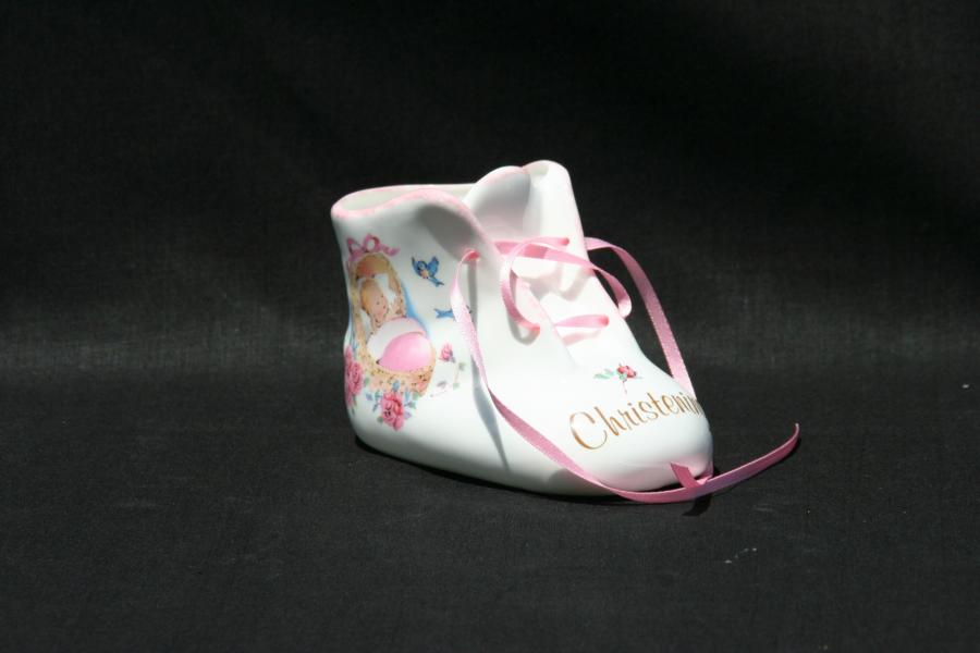 Baby bootie Pink Christening - Click Image to Close